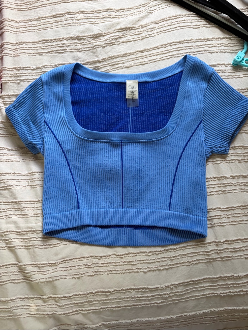 Altar'd State Light Blue Ribbed Square-Neck Crop Top